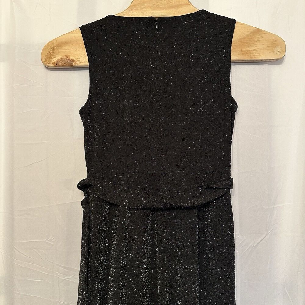 Calvin Klein Women's 10 Black Belted Wide Leg Jumpsuit Glitter Metallic V Neck - Picture 6 of 8